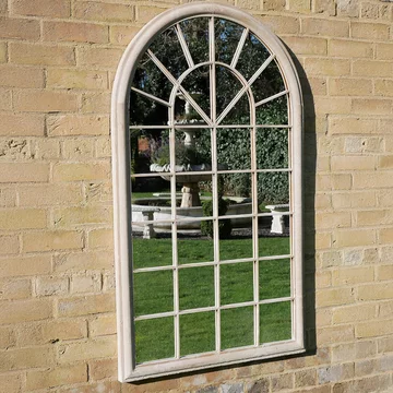 Garden mirror - rustic - cream metal - arch - garden
