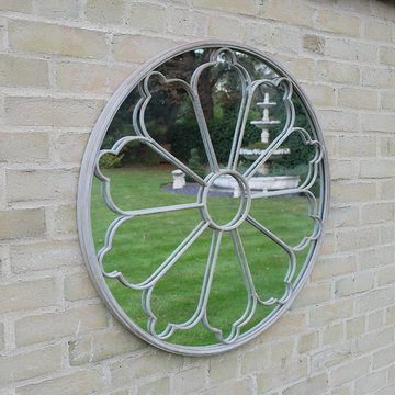 Garden mirror - rustic - white metal - round
