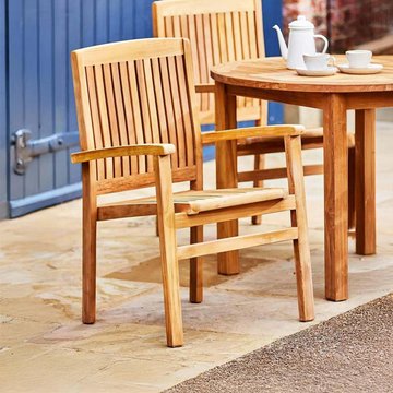 2 x henley outdoor teak carver stacking dining chair