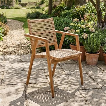 Stacking anya garden dining armchair - set of 2 - natural - rattan and teak wood