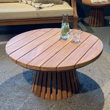 Cindo outdoor coffee table - round - slatted base - natural - teak wood