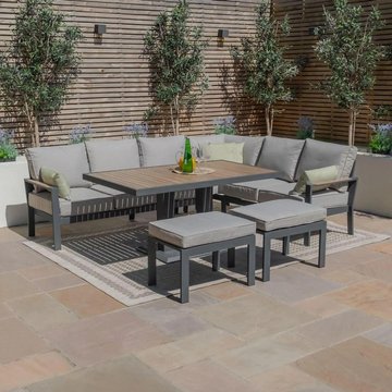 Vancouver corner garden dining set - rising table - dove grey