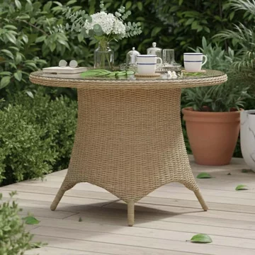 Brayford outdoor round dining table small natural rattan