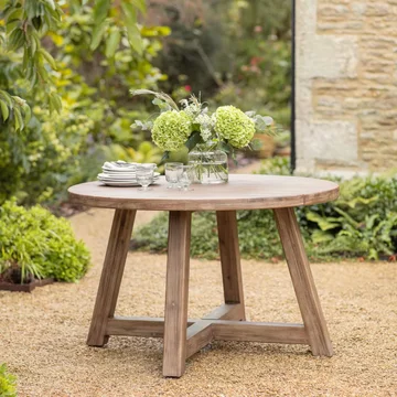 Chilford outdoor solid wood round dining table natural
