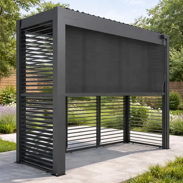 Como outdoor bbq shelter - led lights - back panel side louvre & blind - grey
