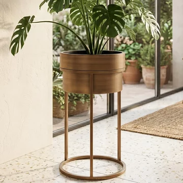 Chadd planter - round - brushed gold - metal