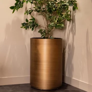 Dira planter - large - round - brushed gold - metal