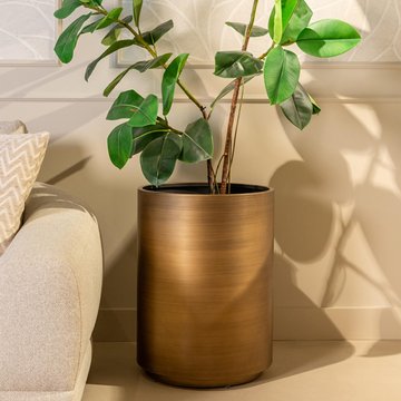 Dira planter - small - round - brushed gold - metal
