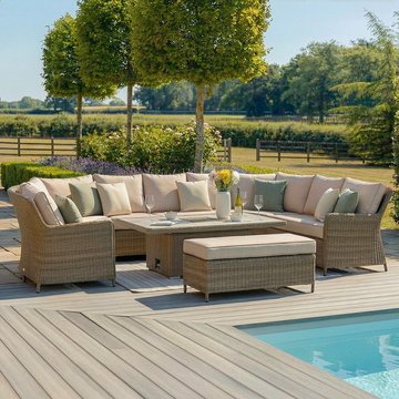 Winchester royal u-shaped garden sofa set - rising table - ceramic top - natural rattan