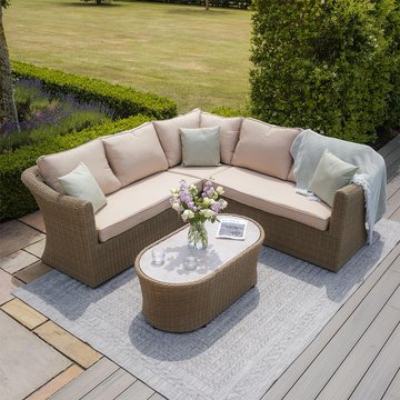 Winchester small corner garden sofa set - coffee table - ceramic top - natural rattan