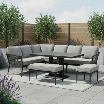 Monaco corner garden dining set - rising table - ceramic top - ivy green