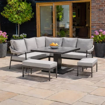 Florence corner garden dining set - rising table - cool linen