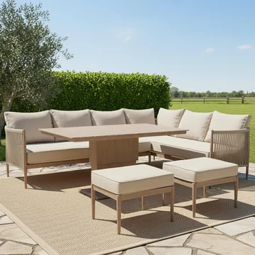 Havana large corner garden dining set - rising table - natural linen