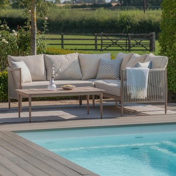 Havana small corner garden sofa set - coffee table - natural linen