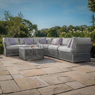 Maldives large corner garden sofa set - coffee table - ceramic top - cool linen