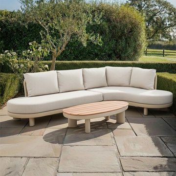 Sicily curve corner garden sofa set - with coffee table - latte