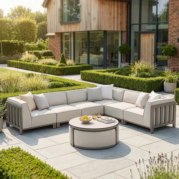 Ibiza medium corner garden sofa set - with footstool - coffee table - ceramic top - latte