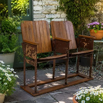 Unique one of a kind - distressed cinema armchair - 2 seater - brown - wood and metal
