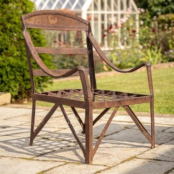 Unique one of a kind - industrial outdoor armchair - curved armrests - distressed rust effect - metal