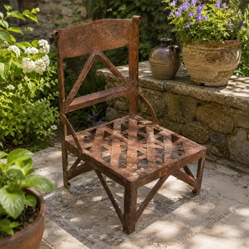 Unique one of a kind - industrial outdoor chair - geometric seat - distressed rust effect - metal