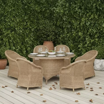 Brayford outdoor round dining set large natural rattan