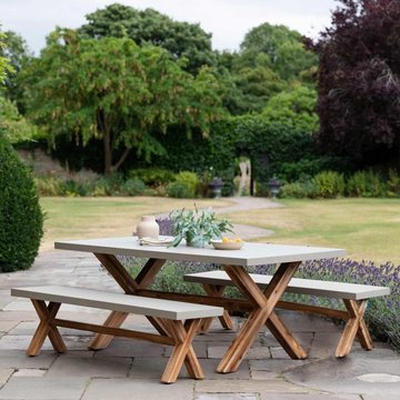 Burford outdoor table and bench set small in grey faux concreate