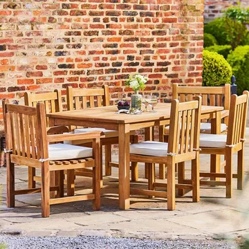 Marbrook outdoor teak table 150cm x 90cm and 6 grisdale chairs
