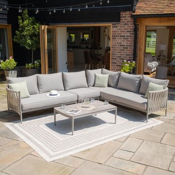 Milan large corner garden sofa set - cool linen
