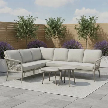 Monaco large corner garden sofa set - coffee table - ceramic top - cool linen