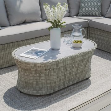 Oxford garden oval coffee table - ceramic top - grey rattan