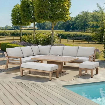 New york corner garden dining set - rising table - wood