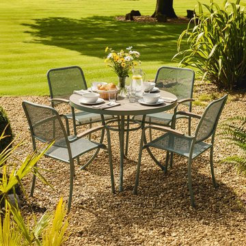 Bergen garden round dining set - 4 seater - 105cm - green metal - 4 stacking armchairs