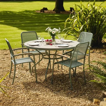 Bergen garden round dining set - 4 seater - 150cm - green metal - 4 stacking armchairs