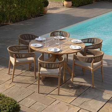 Porto round garden dining set - 6 seater - 150cm - sandstone
