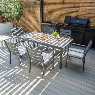 Vancouver garden dining set - 6 seater - 182cm - dove grey