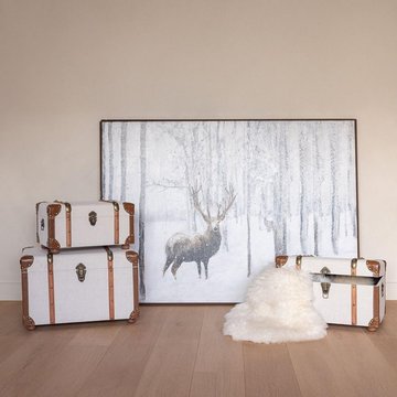Storage trunk - set of 3 - ecru and brown - wood