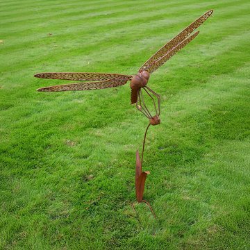 Bronze metal garden dragonfly statue - set of 2