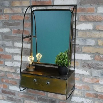 Wall unit - brushed metal - 1 drawer - with mirror