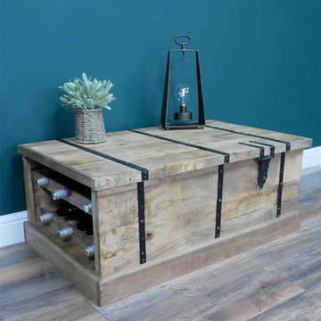 Wine storage - mango wood - trunk - with wine bottle storage