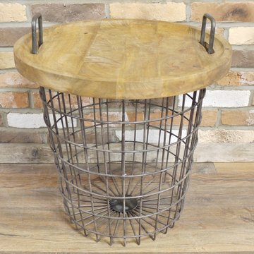 Table - wood and metal - round - basket