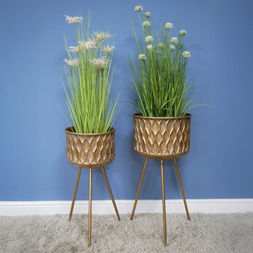 Gold artificial flower planter stand - tall - set of 2