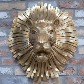 Gold resin lion head wall art