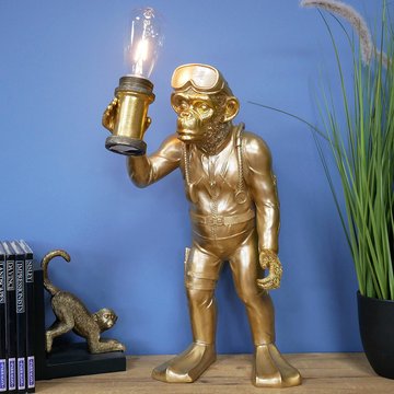 Gold scuba steve monkey statue - set of 2 - resin