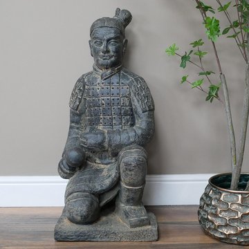 Grey warrior statue - sitting - resin