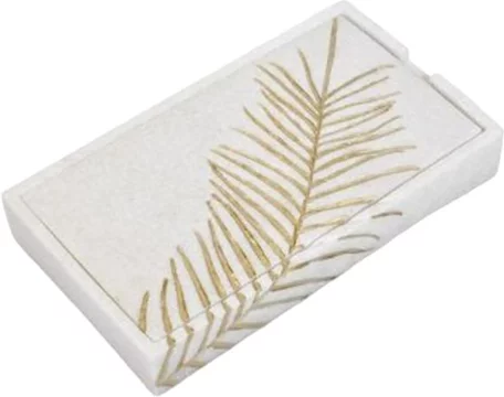 Trinket box - white and gold stone - large