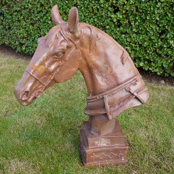 Rustic metal horse head statue