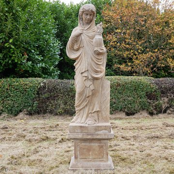 Statue - hand carved stone lady - with garden urn