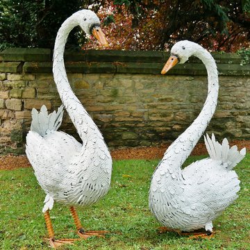 Swan statue - white metal - resin
