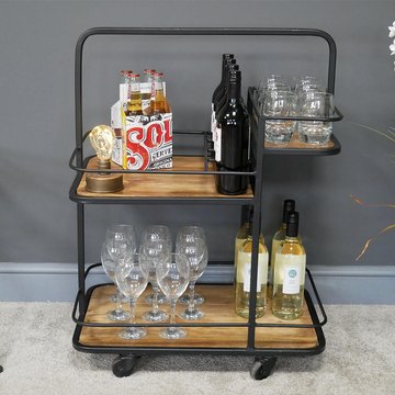 Wine trolley - mango wood and metal