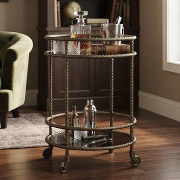 Macallan bar trolley - antique brass - glass and metal